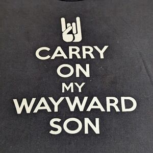 CARRY On My Wayward Son -  Awesome Kansas Song Black Tee Shirt Size Large